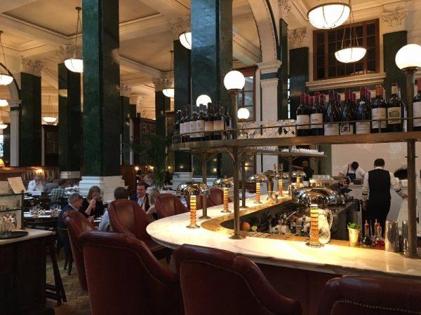 An interior shot of the bar and restaurant at Cecconi's.