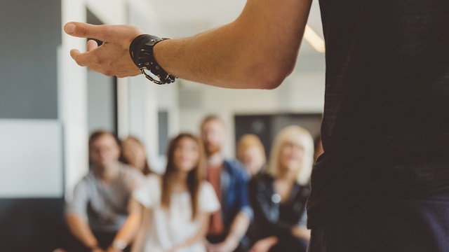 Employer presenting to an audience