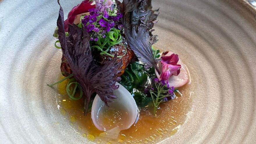 A starter dish being served at Hide restaurant