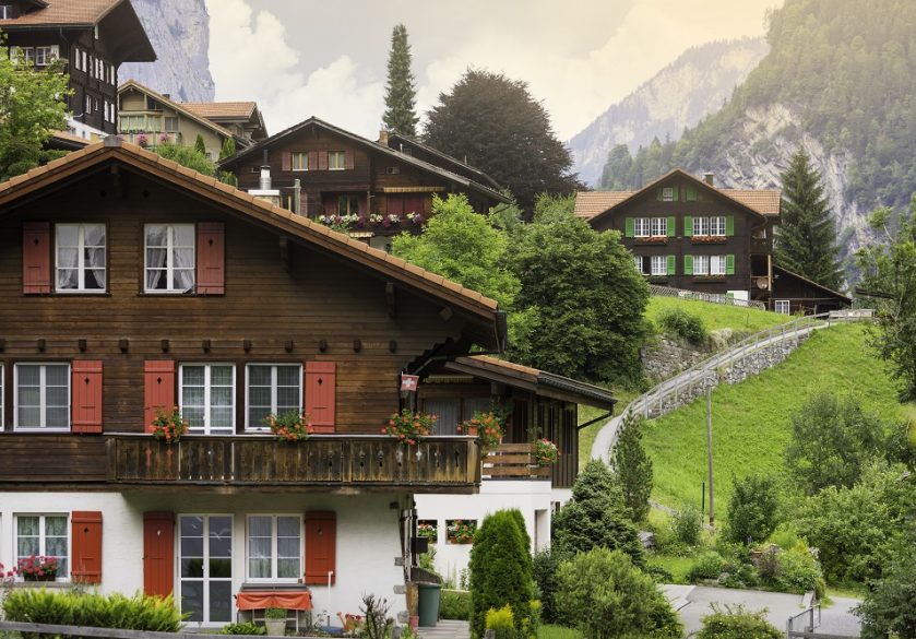Swiss chalets on a mountainside