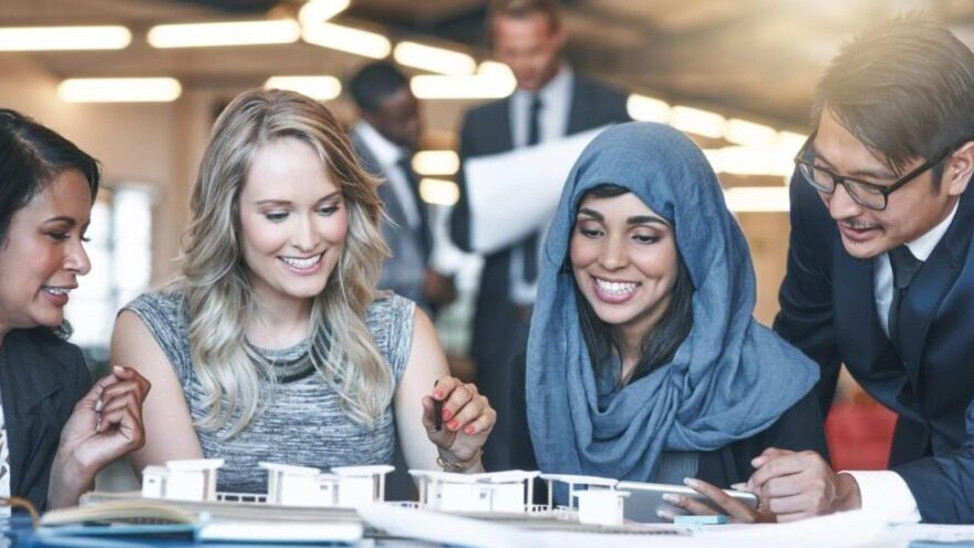 Group of recruitment co-workers in Dubai office