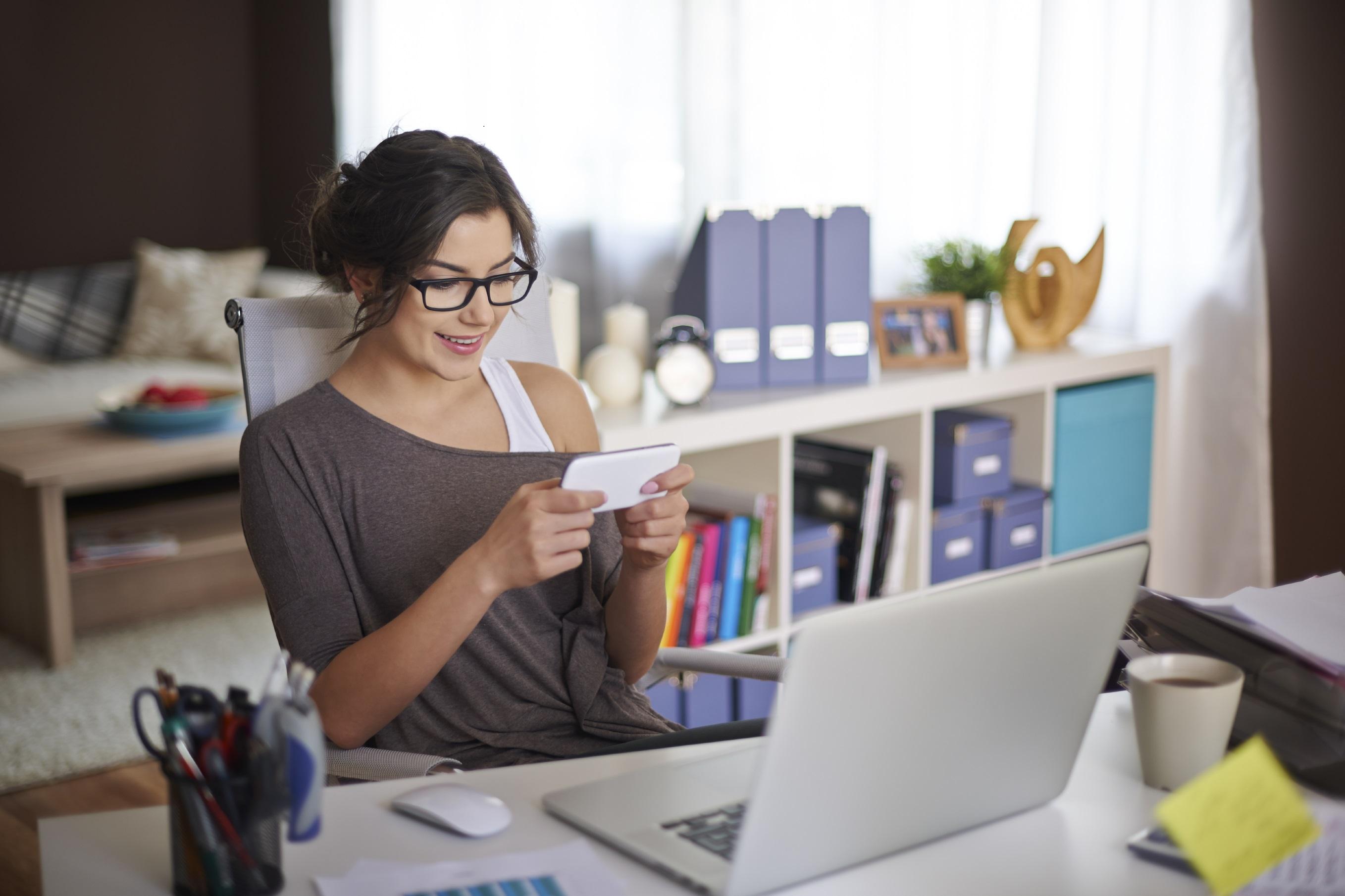 Woman sitting at a home office