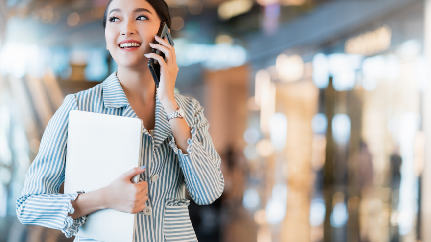 Woman on phone at work