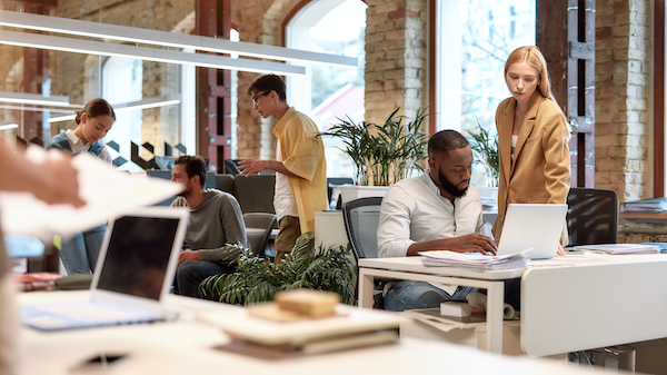 Busy office with people working