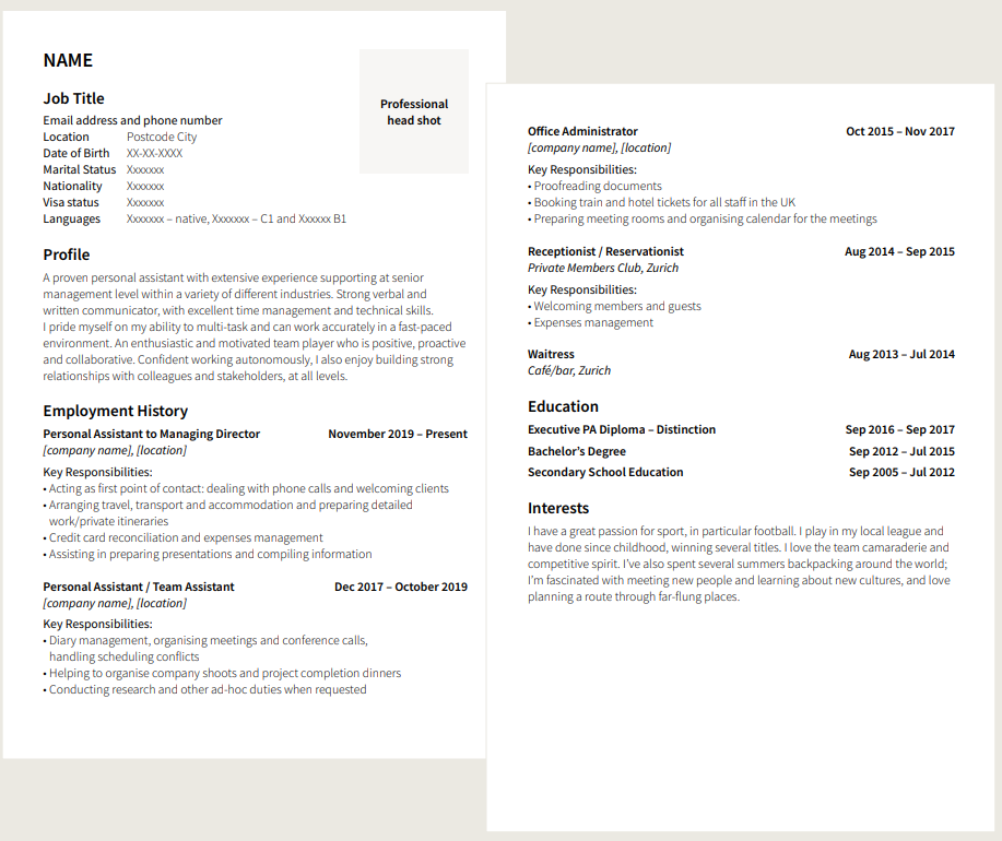 Example of a good CV